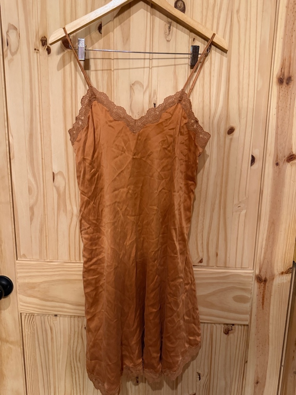 Silky Lace-Trim Slip Dress in Rust